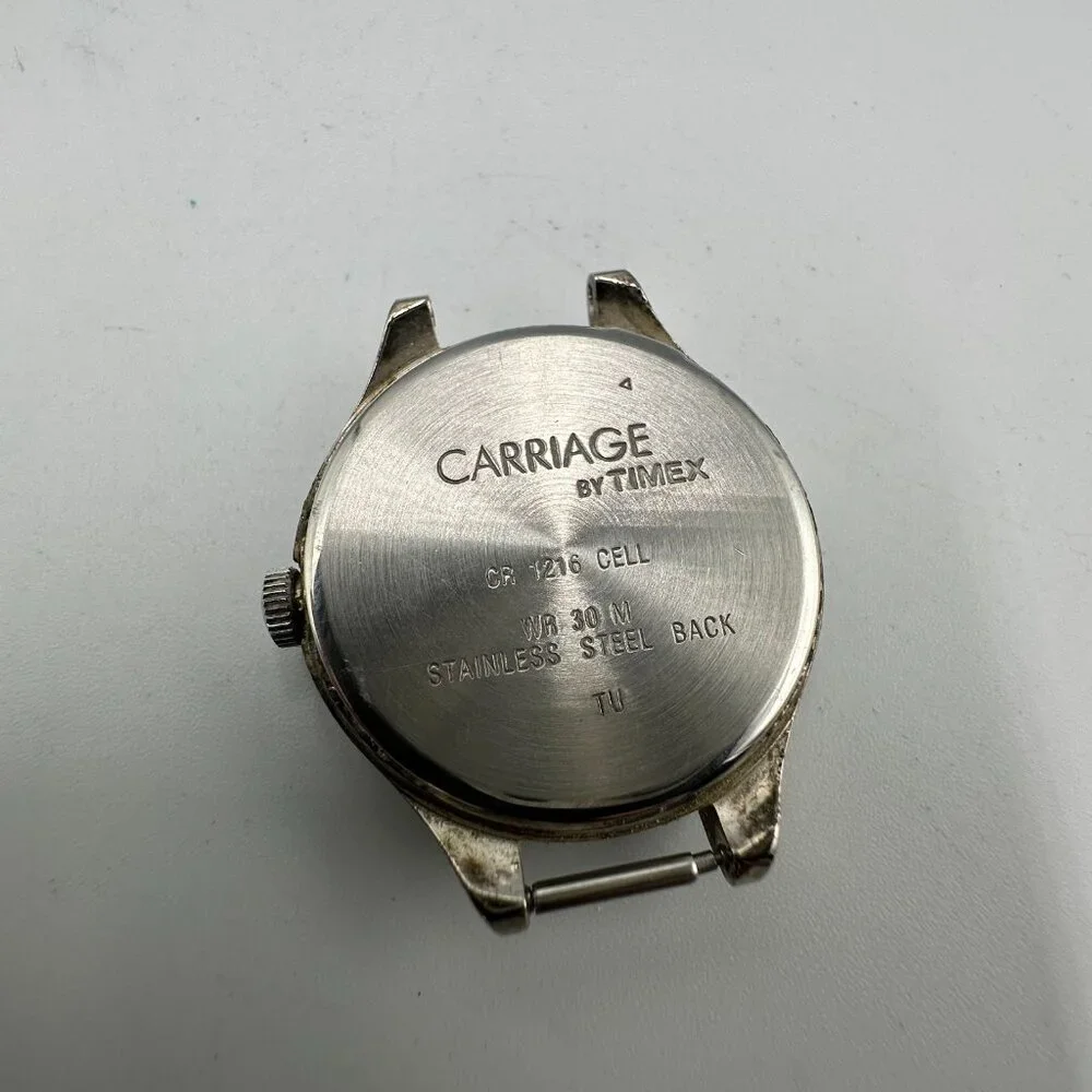 Carriage Watch Women Silver Tone Case Only No Band Easy To Read Dial New Battery